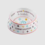 White Chewy Vuiton Dog Bowl